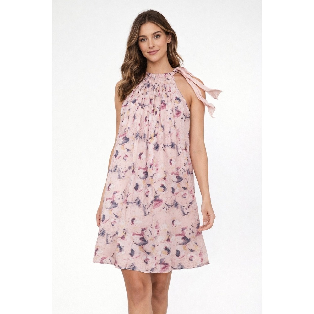 NWT‎ Bellambra Pure Linen Blush Abstract Floral Shift Dress Womens size SMALL